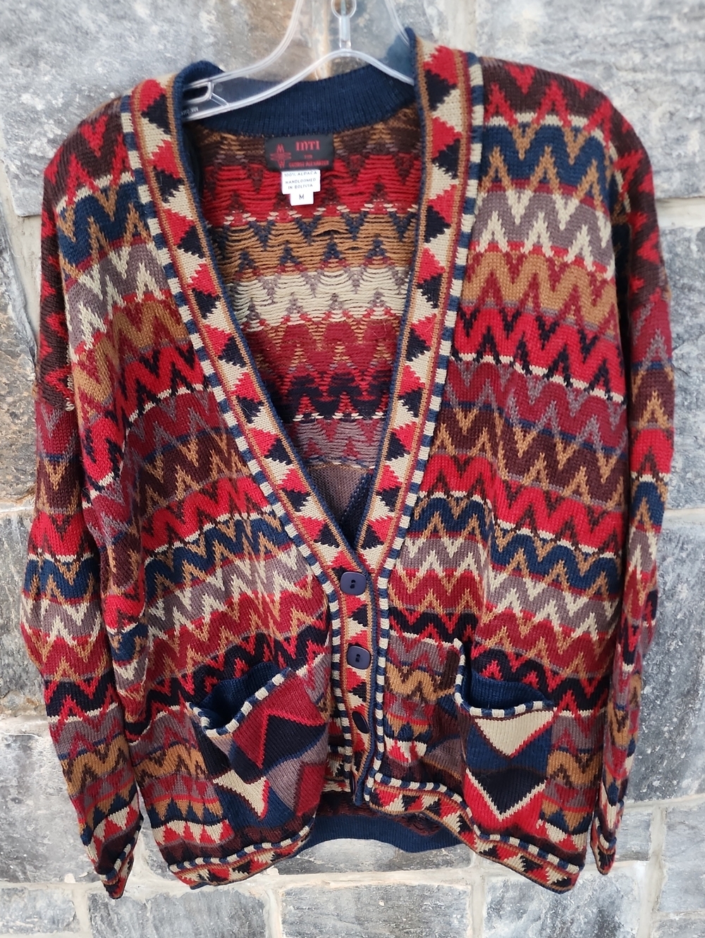 Vintage Inti For George Alexander Alpaca Cardigan Handloomed In Bolivia Medium